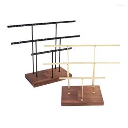 Jewellery Pouches 2Pcs Log Earrings Ring Necklace Bracelet Display Storage Rack Hanging Organiser Holder Walnut Black Gold