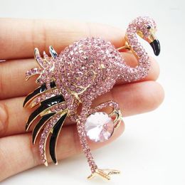 Brooches Pretty Austrians Crystal Flamingo Bird Gold Tone Brooch Pin Pink Accessories