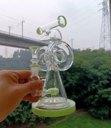 Thick Glass Water Bong Hookahs Green Oil Dab Rig Shisha Double Donut Water Recycler with 14mm Joint