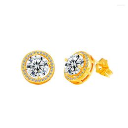 Stud Earrings 2022 Classic White Cubic Zirconia Round Crystal Girl Ear Studs For Women 24K Gold Fashion Jewellery Brincos