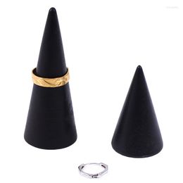 Jewelry Pouches Vintage Black/Burlywood Wooden Ring Holder Display Cone Rack Solid Wood Finger Stand Storage Organizer Showcase