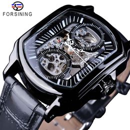 Forsining 2018 Black Display Openwork Clock White Hands Unique Two Small Circle Design Men's Automatic Watches Top Brand Luxu2655