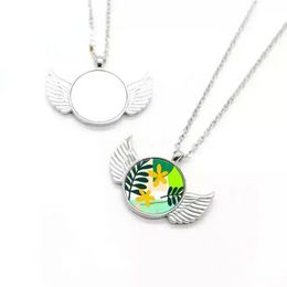 DHL DIY Party Favor Necklace Sublimation Blank Angel Wing Necklaces Round Jewelry Pendant Romantic Festival Valentines Day Gift Wholesale EE