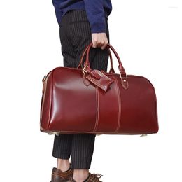 Duffel Bags Crazy Horse Real Leather Travel Bag Men Women Large Capacity Shoulder Vintage Business Trip Cowhide Tote Handbag