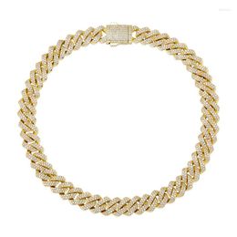 Link Bracelets 14mm Diamond Upgrade Spring Buckle Cuban Chain Full Of Zircon Hip Hop Bracelet Necklace