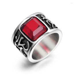 Cluster Rings Vintage Men Six Words Mantra Red Stone Ring 316L Stainless Steel Biker Om Mani Padme Hum Buddhist Jewellery Gifts For Him