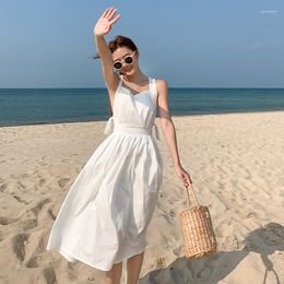 Casual Dresses Women Backless Sexy Long Dress Summer 2022 Runway Elegant Sleeveless Korean Ladies Honeymoon Vacation Party White