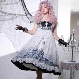 Casual Dresses Patchwork Gothic Lolita Long Party Dress Elegant Women Vintage Sweet Dream Summer Sleeveless Bow Lace Princess