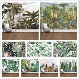 Tapestries Green Tropical Leaves Cactus Tapestry Wall Hanging Nature Palm Tree Leaf Banana Plant Home Art For Room Dorm Bedroom