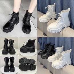 Boots Lucyever Chunky Platform Ankle Women Pu Leather Square Heels Combat Booties Woman Black White Lace Up Short Female 221213