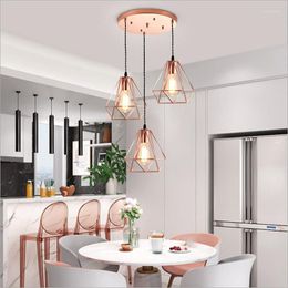 Pendant Lamps Nordic Rose Gold Iron Cage Light E27 Hanging Lamp For Kitchen Restaurant Living Room Home Decor