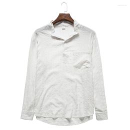 Men's Casual Shirts 2022 Fall Fashion Mens Cotton Linen For Men Vintage Solid Plain Shirt Stand Collar Long Sleeve Henley