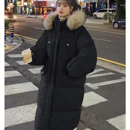 Women's Down Long Cotton Padded Jacket Women Fashion Bubble Fur Hooded Coat Plus Size For Woman