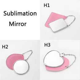 Sublimation Makeup Mirror with Leather Case Party Favour Metal Portable Heart-shape Pocket Small Mirrors Valentine Day Gift EE