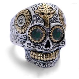 Cluster Rings Fashion Stainless Steel Ring Gold Color Cross Skull Titanium Punk Style Cool Men Finger