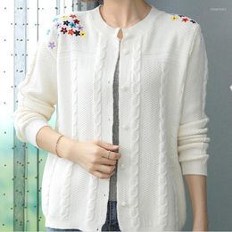 Women's Knits Pull Perle Students Cardigan Fashion Yellow Sweater Women Embroidered Knit Shirt Blanc Dentelle White Knitting Autumn Winter