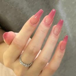 False Nails Gradient Pink Ballerina Fake Nail Tips French Coffin Set Press On Wearable With Design DIY Manicure Art