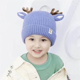 Hats Cute Cartoon Antlers Baby Hat Winter Soft Warm Knitted Boy Girl Beanie Solid Colour Infant Toddler Cap Bonnet Kids Caps1-4T