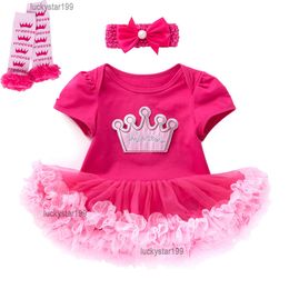 Rosa Vermelha Bebé Princesa Vestido Terno De Manga Curta Manhã Infantil Algodão Romper Saia 0-24 Meses Baby Designer Roupas Set 5 Estilo