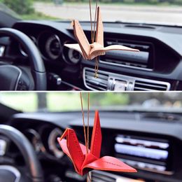 Interior Decorations Car Pendant Cowhide Handcraft Origami Paper Cranes Hanging Prayer Blessing Peace Auto Internal Rearview Mirror Decor