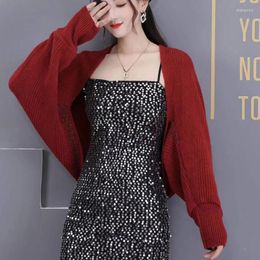 Women's Knits Cardigan Women Cape Long Sleeve Sweater Shawl 2022 Autumn Winter Scarf Knitted Tops Korean Style Solid Poncho Sueters De Mujer
