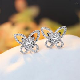 Серьги -грибки милый бабочка белый циркон для женщин винтажная мода золото/розовое золото/серебряный цвет животные свадебные украшения