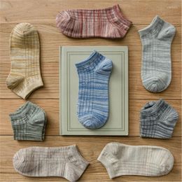 Men's Socks 1Pair Cotton Men Unsex Ankle Boat Sock Couple Low Stripes Breathable Deep Colour For Women Dress