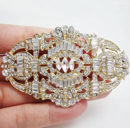 Brooches Gold Tone Art Deco Buckle Crown Brooch Pin Clear Austrian Rhinestone Crystal