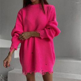 Casual Dresses Y2K Knitted Green Dress Women O Neck Pullover Sweater Long Sleeve Oversized Top Party Sexy Clubwear