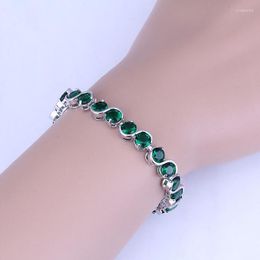Link Bracelets Top Quality Design "S" Shape Green Imitation Emerald Silver Colour For Women Length 20CM B0057