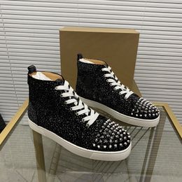 Top mens stylish studded shoes handcrafted real leather designer rock style unisex red soles shoes luxury fashion womens diamond encrusted casual shoe 00170