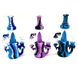 Colorful Hookah Silicone Rocket Style Pipes Portable Waterpipe Herb Tobacco Oil Rigs Glass Handle Filter Bowl Handpipes Smoking Cigarette Holder Bong DHL