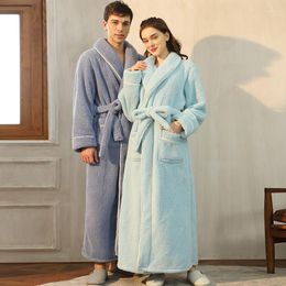 Men's Sleepwear Thick Flannel Men's Bathrobe Winter Warm Couples Women's Nightwear Dressing Gown Kimono Bata Hombre Peignoir Home