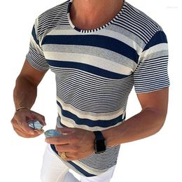 Men's T Shirts Men's Fashion Striped Shirt Mercerized Cotton Knitted T-Shirt Undershirts Slim Casual Tee Tops