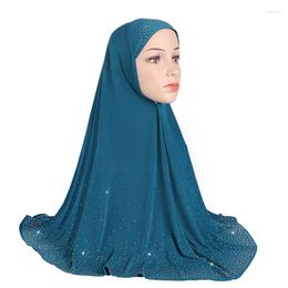 Ethnic Clothing Muslim Women Long Hijabs Scarf With Starry Rhinestone Islam Arabic Plain Turban Jersey Cap For Lady Buqa Pray Headwrap