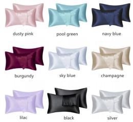 In Stock Pillow Case Solid Silky Satin Skin Care Pillowcase Hair Anti Queen King Full Size Cover in stock 2PCS new