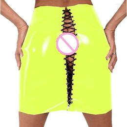 Skirts Wetlook Erotic Leather PVC Mini Sexy Party Club Fashion Gothic Bandage Skirt Slim Bodycon Clubwear Short Spanking