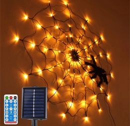 Solar Powered Halloween 60 LED String Lights Purple Spider Web 3.28ft Diameter 8 Modes Waterproof Cobweb Net Light Indoor Ourdoor Garden Window Yard Home