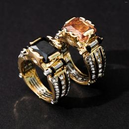 Wedding Rings Classic Gold Plated Crystal Zircon Colourful Gem Engagement Cocktail Party Women Men's Lover's Gifts Jewellery