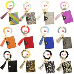 Diamond Coin Purse wallet Silicone Bead Bracelet Card PU Leather Ladies Wallet Keychain Leopard Print Holders