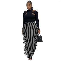 Skirts Women Spring Autumn Sexy Striped Printed Tassel Long Maxi Womens 2022 Party Club Brown Korean Skirt