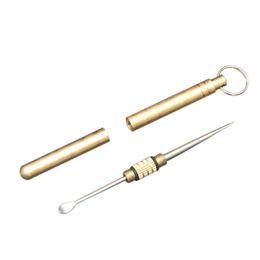 Multifunction Keyring Ear Spoon Toothpick Combination Brass Titanium Alloy Ear Pick Tool Outdoor Reusable Fruit Picks
