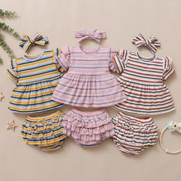 Clothing Sets 3Pcs Baby Girl Clothes Kids Summer Toddler For Girls Striped Print Dress Top Ruffle Shorts Infant Outfit