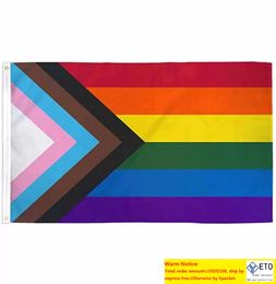 LGBT Gay Pride Progress Rainbow Flag Ready to Ship Direct Factory Stock Double Stitched