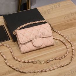 2022 Mini Coins Purses With Chain Crossbody Bags Cowhide Flap Designer Wallets Classic Quilted Womens Small Card Holder Waist Bag 302l