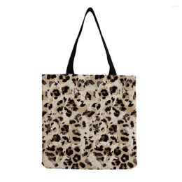 Evening Bags Fashion All-Match Leopard Prining Tote Large Capacity Foldable Linen Faric Bag Trend Custom Pattern For Women 2022