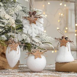 Christmas Decorations Tree Decoration 8cm Foam Ball White Snowflake Water Drop Bell Sticky Decor Xmas Ornament Year Hanging Pendant
