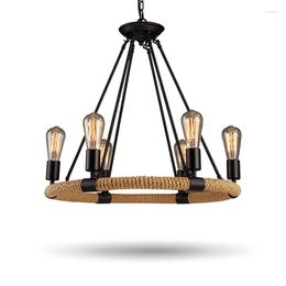 Chandeliers Vintage Lights Retro E27 LED Lamp Rope Hand Knitted Indoor Lighting Shop Restaurant Bar Living Room