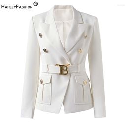 Ternos femininos fábrica personalizar luxo qualidade estilo clássico escritório branco preto feminino bolso blazers com blet