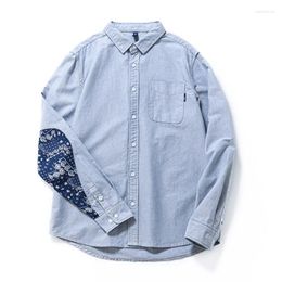 Men's Casual Shirts Fashion Oxford For Men Cashew Patchwork Long Sleeve Cotton Button Up Shirt Korean Streetwear Mens Designer Clothes